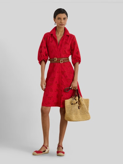 Lauren Ralph Lauren Hemdblusenkleid aus Lochspitze Rot 1