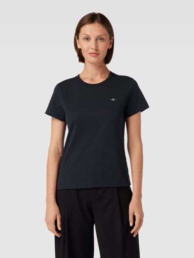 Gant T-Shirt mit geripptem Rundhalsausschnitt Black 4