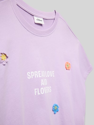 Produktfoto, Regular Fit T-Shirt aus reiner Baumwolle von s.Oliver RED LABEL in Flieder mit buntem Motiv-Print, unifarben, Jersey, Rundhals, kurzarm