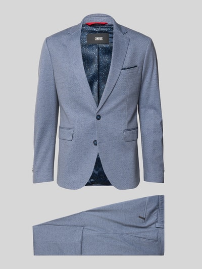 Produktfoto, blauer Regular Fit Anzug mit Viskose-Anteil Modell 'Ponza' von CINQUE, feine Struktur, Reverskragen, Pattentaschen
