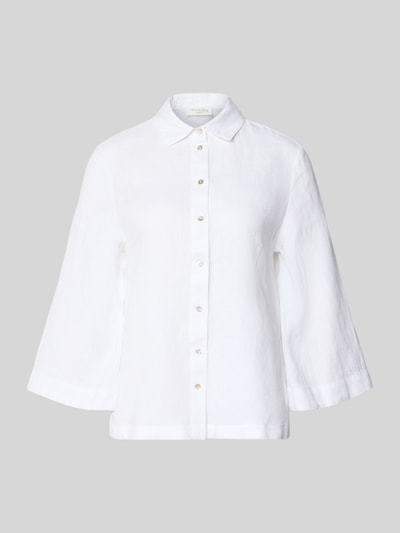 Produktfoto, Relaxed Fit Leinenbluse mit 3/4-Arm von Christian Berg Woman, weißes Leinen, Hemdblusenkragen, glatte Struktur, Knopfleiste