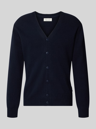 Produktfoto, dunkelblauer Cardigan mit V-Ausschnitt Modell 'KARL' von Casual Friday, Baumwoll-Mix, Regular Fit, glatte Textur