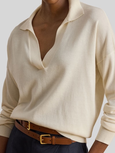 Lauren Ralph Lauren Relaxed Fit Pullover aus Baumwoll-Mix mit Polokragen Ecru 3