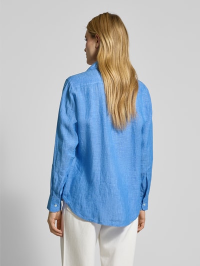 0039 Italy Regular fit overhemdblouse van linnen met doorknoopsluiting Blauw - 5