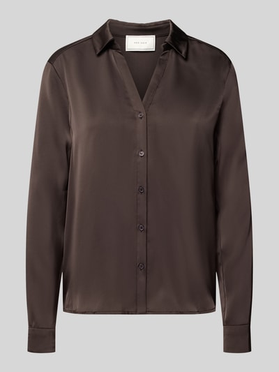 Produktfoto, Bluse mit V-Ausschnitt und Knopfleiste von Neo Noir in Braun, Satin-Textur, Straight Fit, Umlegekragen, glatte Oberfläche