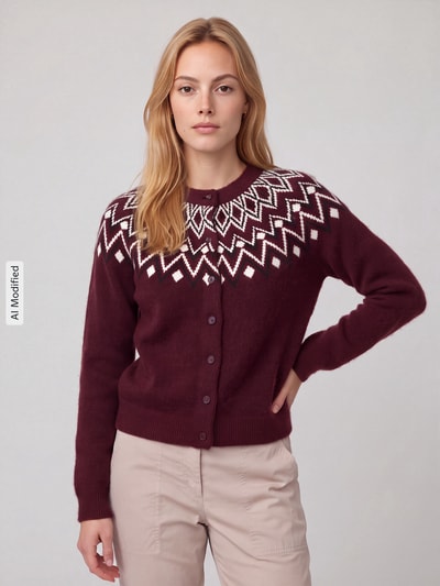 VERO MODA Regular Fit Strickjacke mit Wollanteil Modell 'KARLA' Dunkelrot 4
