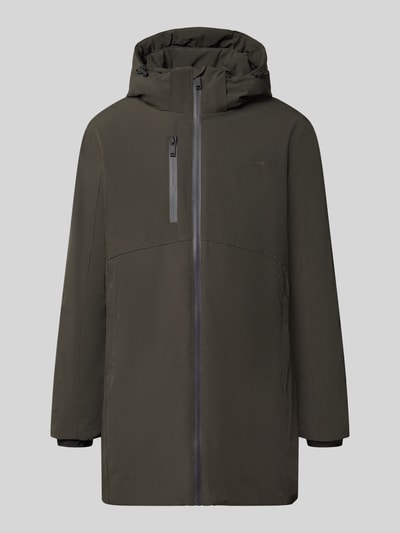Produktfoto, Regular Fit Parka mit Logo-Print von Lindbergh, elastyczna mieszanka materiałów, zamek błyskawiczny, kaptur z tunelem, napoleońska kieszeń, długość tyłu w rozmiarze M: 90 cm, szerokość ramion w rozmiarze M: 50 cm, szerokość klatki piersiowej w rozmiarze M: 58 cm, długość rękawów w rozmiarze M: 65 cm