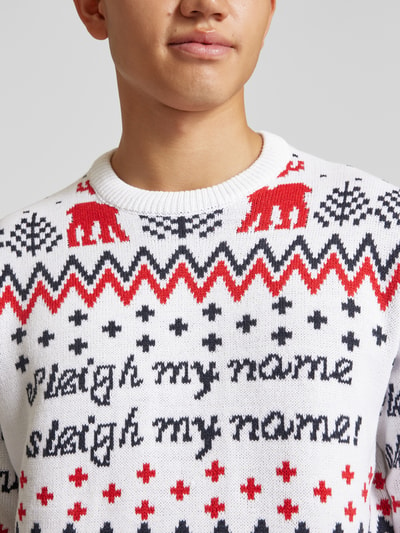 Only & Sons Strickpullover mit Motiv- und Statement-Stitching Modell 'XMAS' Offwhite 3