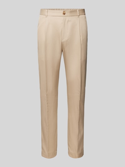 JOOP! Collection Slim fit bandplooibroek met riemlussen, model 'Lester' Beige - 2