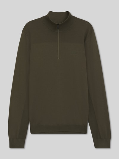 BOSS Green Regular Fit Pullover mit Schurwoll-Anteil Modell 'KN_Momentum-X QZ' Dunkelgruen 2