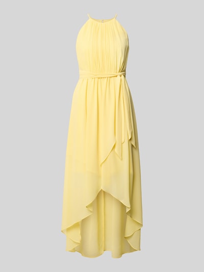 Produktfoto, Maxikleid in Falten-Optik von Jake*s Cocktail, żółty odcień, długa zwiewna tkanina, pasek z materiału, podszewka, krój slim fit, szerokość w rozmiarze 36: 32 cm, długość tyłu: 140 cm