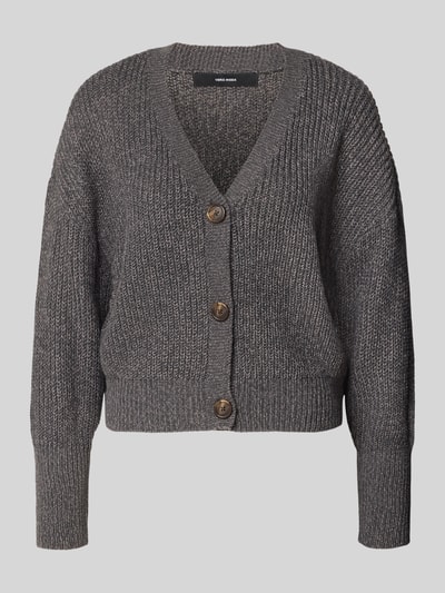 VERO MODA kardigan rozpinany o kroju oversized z dekoltem w serek model 'LEA' Antracytowy 1