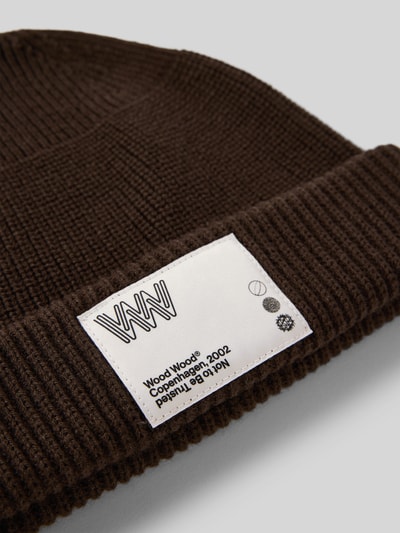 Wood Wood Regular fit muts van wolmix met logopatch, model 'Milo' Chocoladebruin - 2