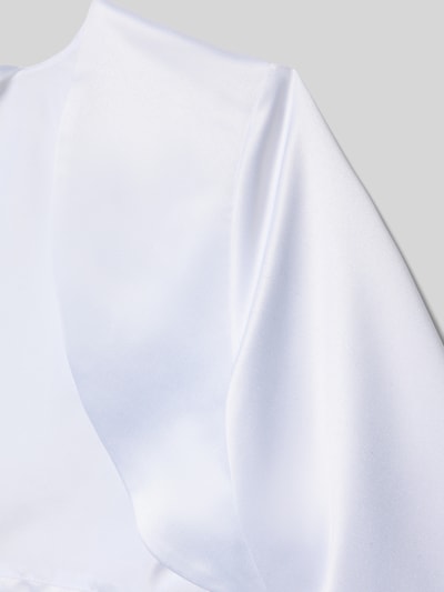 Produktfoto, Bolero aus Satin mit offener Vorderseite von Happy Girls, biały, gładka tekstura, cropped, satyna, dziecięcy, detal materiału