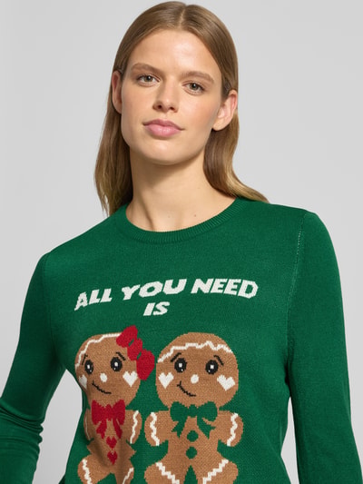 ONLY Sweter świąteczny o kroju regular fit z napisem model ‘XMAS GINGERBREAD’ Ciemnozielony 3
