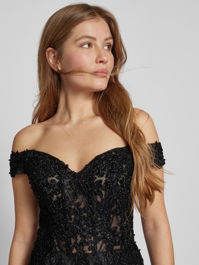 Unique Off-Shoulder-Kleid mit Spitzenbesatz Black 3