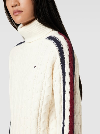 Tommy Hilfiger Strickpullover mit Kontraststreifen Modell 'GLOBAL' Ecru 3