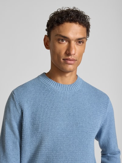 MAERZ Muenchen Strickpullover aus Schurwolle mit Strukturmuster Jeansblau 3