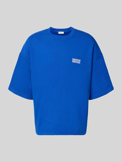 Produktfoto, Herren T-Shirt mit Logo Modell 'PLIZZY' von American Vintage in kräftigem Blau, Reine Baumwolle, Relaxed-Fit, Rundhalsausschnitt, Rückenlänge bei Größe S 67 cm.
