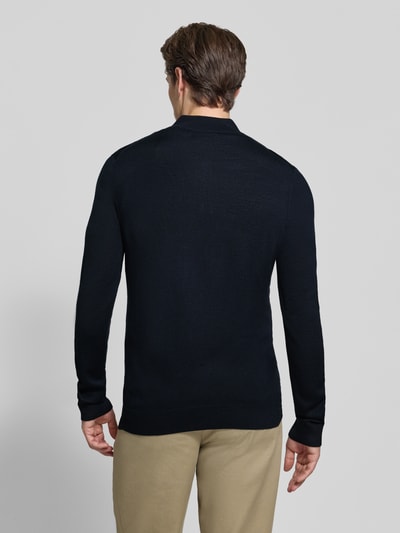 Christian Berg Men Slim Fit Strickpullover aus Woll-Mix mit Troyer-Kragen Marine 5