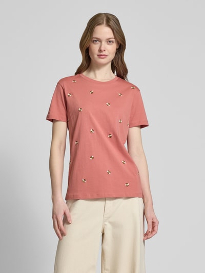 Jake*s Casual T-shirt met motiefstitching Terracotta - 4
