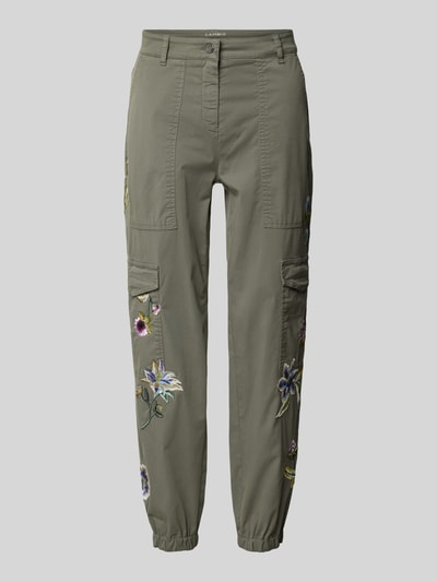 Cambio Tapered fit cargobroek met bloemenstitching, model 'CARO' Kaki - 2