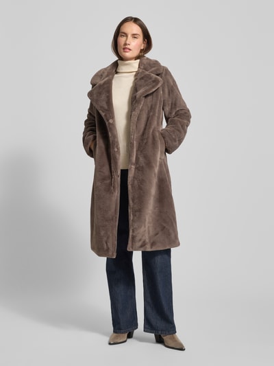 VILA Regular fit lange jas van imitatiebont, model 'Emmela' Taupe - 1