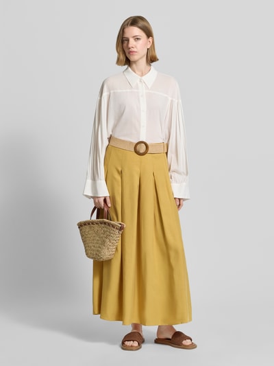 Apricot Maxirok van lyocellmix met riem in vlechtlook Mosterdgeel - 1