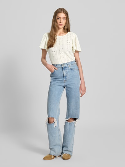 Only Regular fit T-shirt met ajourpatroon, model 'RIVERSIDE' Offwhite - 1