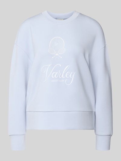 Produktfoto, Sweatshirt aus Viskose-Mix Modell 'rasco' von VARLEY in Hellblau mit geripptem Rundhalsausschnitt und Label-Stickerei, lockere Passform, elastische Abschlüsse, Viskose-Mix mit Stretch-Anteil