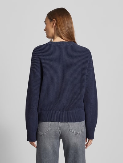 Jake*s Casual Oversized Strickpullover mit gerippten Abschlüssen Dunkelblau 5