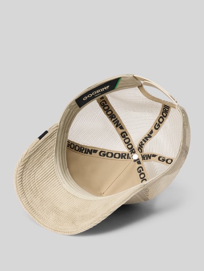 Produktfoto, Trucker Cap mit Motiv-Stitching Modell 'Boss' von GOORIN BROS., beige Cord-Optik, Mesh-Einsatz, Innenseite sichtbar