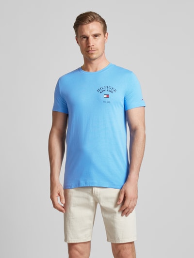 Tommy Hilfiger T-shirt met labelprint Oceaanblauw - 4