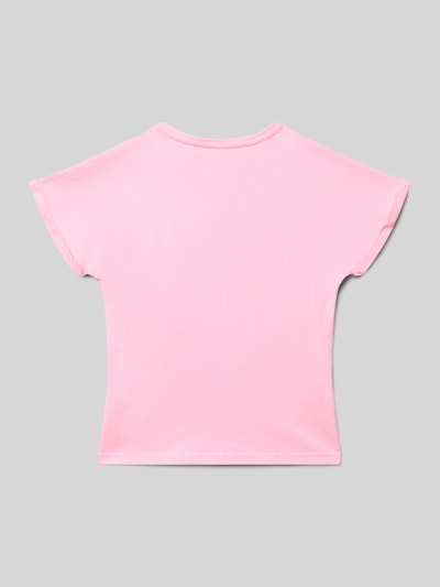 Produktfoto, Regular Fit T-Shirt mit Motiv-Print von Blue Seven, Kinder T-Shirt aus Reine Baumwolle in Rosa mit Zierbesatz, Rundhalsausschnitt, Rückenlänge bei Größe 116: 43 cm
