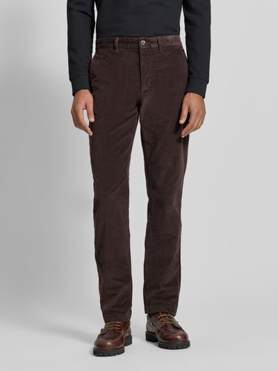Tommy Hilfiger Spodnie sztruksowe z prostą nogawką z mieszanki bawełny model ‘DENTON’ Ciemnobrązowy 4