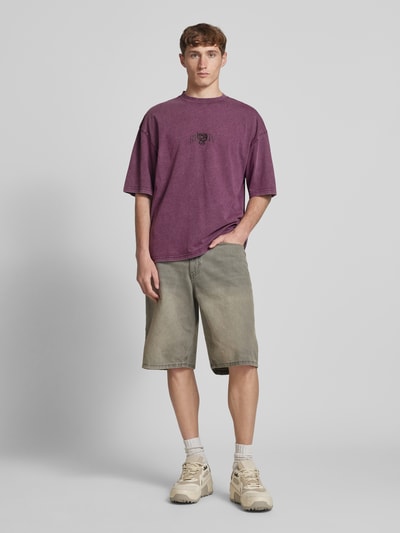 REVIEW Oversized T-Shirt mit geripptem Rundhalsausschnitt Pflaume 1