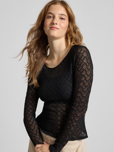 Only Slim fit shirt met lange mouwen van katoenmix, model 'ANGILA' Zwart - 3