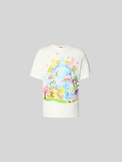 Produktfoto, T-Shirt mit Allover-Motiv-Print von Kenzo aus reiner Baumwolle, Regular-Fit, bunte Pastellfarben, Rundhalsausschnitt, kurzärmelig.