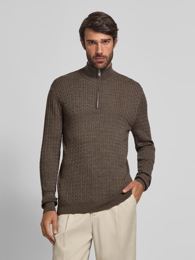 Matinique Strickpullover mit Troyer-Kragen Modell 'mason' Dunkelbraun 4