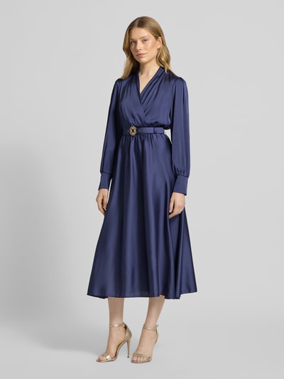 Rinascimento Cocktailkleid in Wickel-Optik mit V-Ausschnitt Blau 1