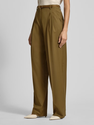 Max Mara Studio Wide leg broek van pure scheerwol Kaki - 4