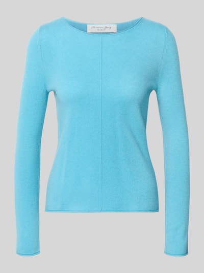 Produktfoto, Regular Fit Strickpullover aus reinem Kaschmir von Christian Berg Woman in Hellblau, Rundhalsausschnitt, Ziernaht, Langarm, feine Strickstruktur