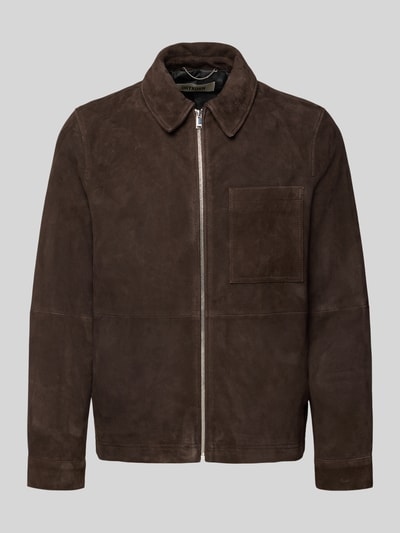 Produktfoto, braune Herren Lederjacke mit Umlegekragen, Reißverschluss und Brusttasche Modell 'JERSON' von Drykorn, Echtleder, Regular-Fit