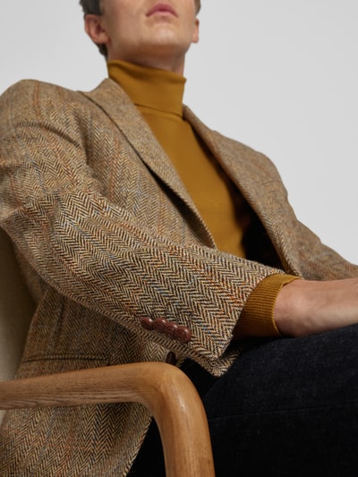 Carl Gross Regular Fit Harris Tweed Sakko aus Schurwolle mit Pattentaschen Modell 'Theo' Hellbraun 3