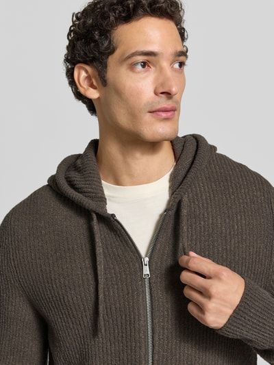 Marc O'Polo Regular Fit Strickjacke aus Schurwoll-Mix mit Baumwoll-Anteil Dunkelbraun 3