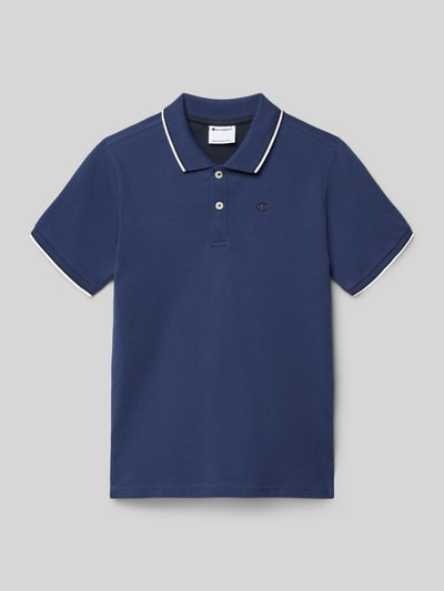 Produktfoto, Poloshirt mit Logo-Stitching und kurzer Knopfleiste von CHAMPION, bawełna, krój regular fit, polówka, długość pleców 49 cm, kolor granatowy