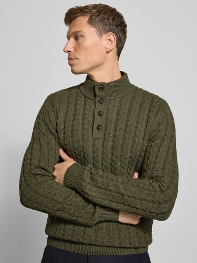 Fynch-Hatton Gebreide pullover met ribboorden Olijfgroen - 3