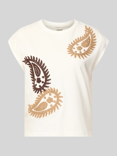 Produktfoto, T-Shirt mit Rundhalsausschnitt und Stitchings von Stefanel, Damen T-Shirt aus Reine Baumwolle, Regular-Fit, Muster in Braun- und Beigetönen