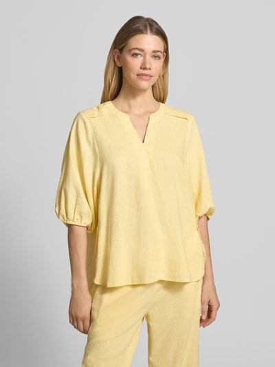 FREE/QUENT Bluse aus Leinen-Mix mit verlängertem Rücken Modell 'Lava' GELB 4