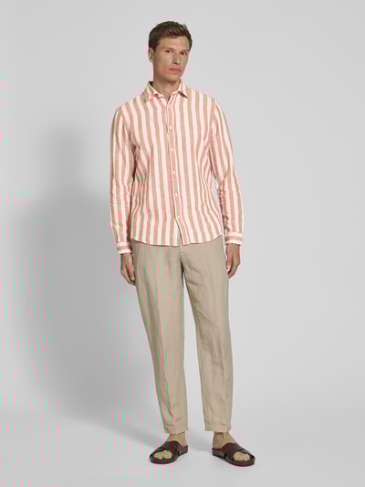 MCNEAL Tailored fit linnen overhemd met kentkraag Terracotta - 1